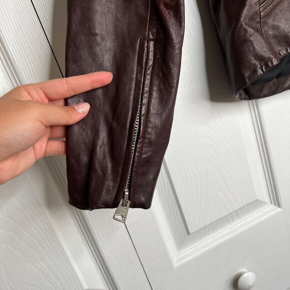 All Saints Dalby Dark Red Leather Long Sleeve Biker Jacket Women's Size 6 - Picture 13 of 15